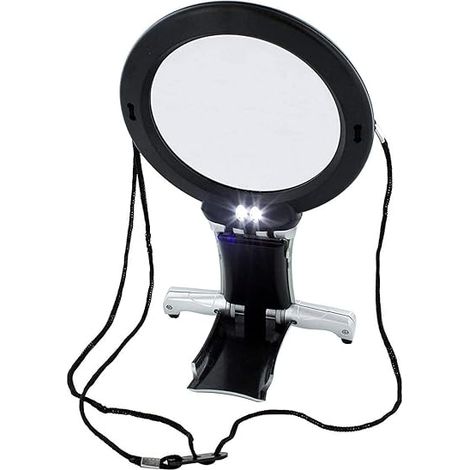 Loupe avec éclairage grossissement 2x et 6x, grande loupe de lecture mains libres, cordon de suspension et support de bureau pour les loisirs créatif