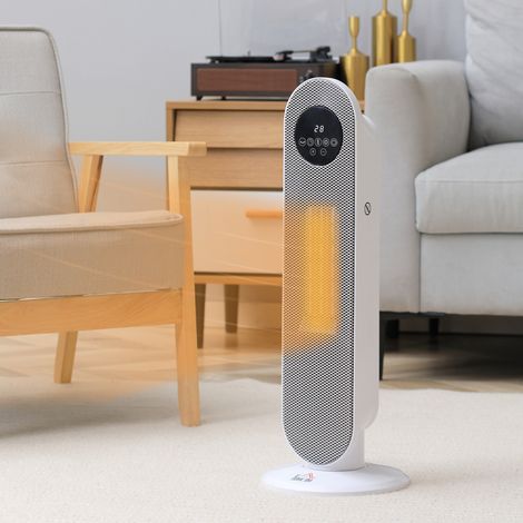 Chauffage d'appoint soufflant céramique oscillant 15-40°C, télécommande 1300/2000W, 21x21x63,5 cm (1/4)