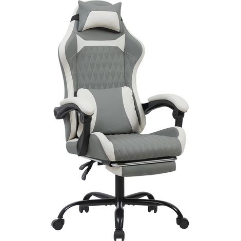 Silla gaming ergonómica de cuero PU con reposapiés, respaldo alto y ruedas silenciosas (1/5)