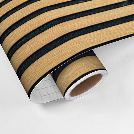 Rouleau revêtement adhésif vinyle au mètre - Sticker mural panneau de bois - NOIR MODERNE - 60x100cm (1/5)