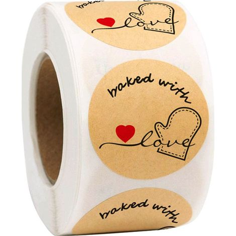 500 étiquettes rondes en papier kraft naturel avec un cœur rouge pour la cuisson (1/5)