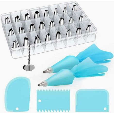ZVD 33 Pièce Douilles Patisserie Piping Nozzles Base de tuyauterie réutilisables Poche à Douille Coupler Fleur Ongles,Acier Inoxydable Douilles Patisserie,DIY Kits Accessoires pour Décoration de Gatea (1/2)