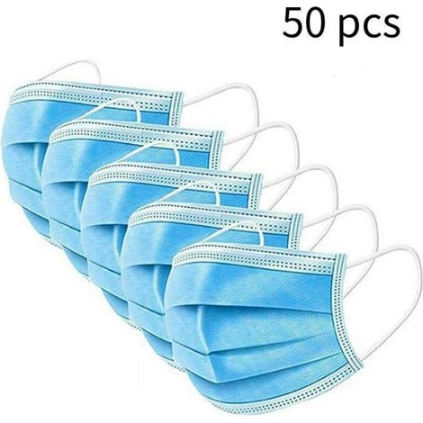 Lot de 50 masques de protection jetables à trois plis pour une protection quotidienne, respirants, taille adulte, de qualité médicale, filtrent efficacement les bactéries et les gouttelettes, essentie