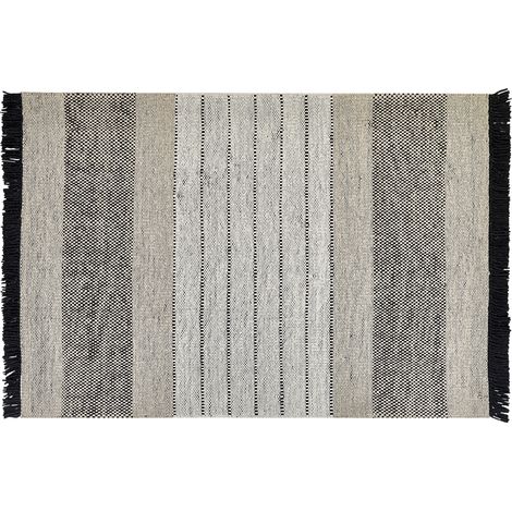 Alfombra de lana beige claro negro 140 x 200 cm hecho a mano borlas Yazlik (1/5)