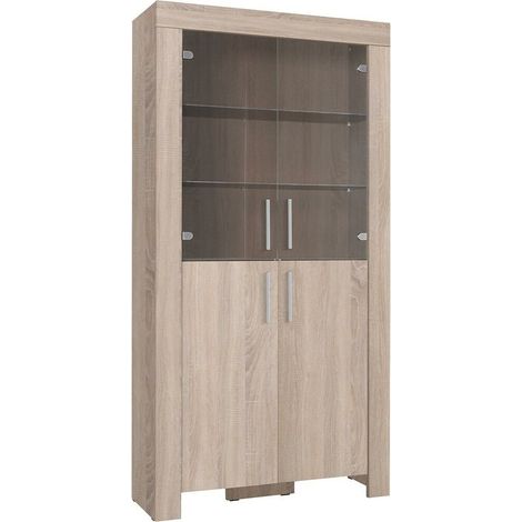Étagère Melfeli 101, Sonoma chêne, Fermé, Avec des portes, Verre, Stratifié, Le nombre de portes: 4, Nombre de tiroirs: 0, 201x100x42cm