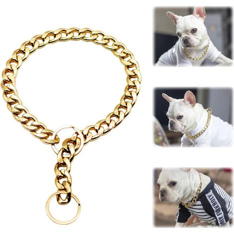 Collar para perro de metal color dorado – cadena ligera con revestimiento de aluminio – 3 tamaños (S/M/L) – elementos geométricos – accesorio de estilo hip-hop y para el día a día (1/5)