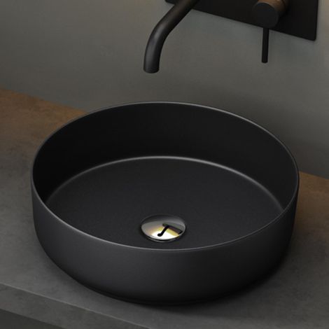 Mai & Mai Lavabo da Appoggio 31x31x11cm, Lavandino Bagno Brüssel203 in Ceramica con Nano Rivestimenti inclusi, Nero opaco (1/5)