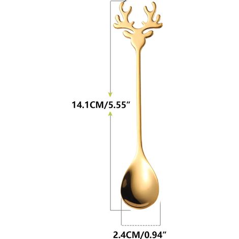 Cuillère - En Acier Inoxydable 304 - Forme De Bois De Renne - Pour Café Thé Dessert Glace - 14,1 cm - 1 Pièce (1/5)