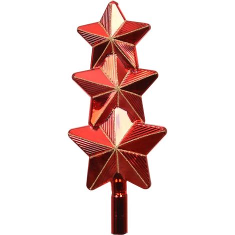 Puntale per albero di Natale in vetro con stelle rosse glitterate H27 cm (1/3)