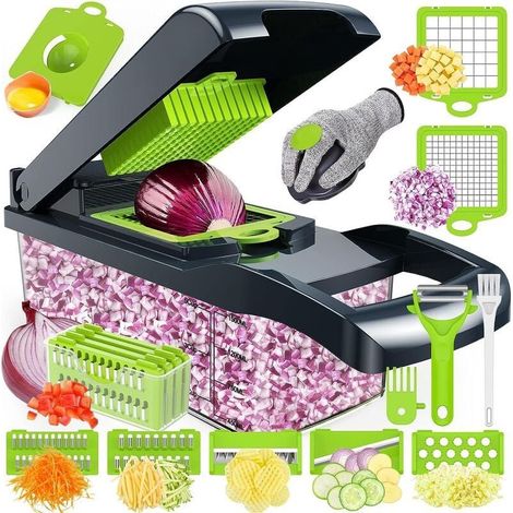 Hachoir, 16 En 1 Coupe Legumes Multifonctions, Mandoline Professionnelle Cuisine, Decoupe Legumes à 8 Lames Réglable Pour Trancher (1/5)