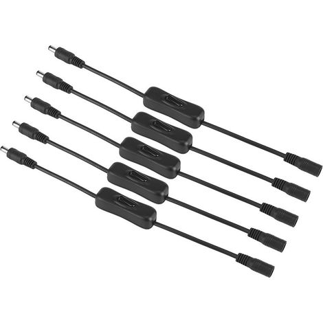 Interrupteur de fil de bande lumineuse LED, 5 pièces, avec connecteur d'alimentation femelle et mâle DC 12V, prise noire (1/5)