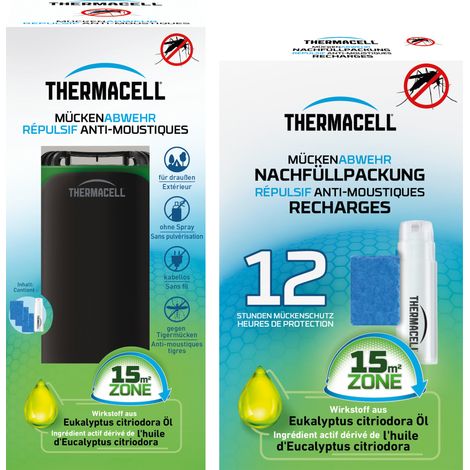 THERMACELL Diffuseur Répulsif Anti Moustiques & Moustiques Tigres - Extérieur - Sans Fil Nomade - Zone de Protection 15m² - Effet Rapide - Inodore - Recharges 12h - 1 Cartouches Gaz + 3 Plaquettes - N (1/5)