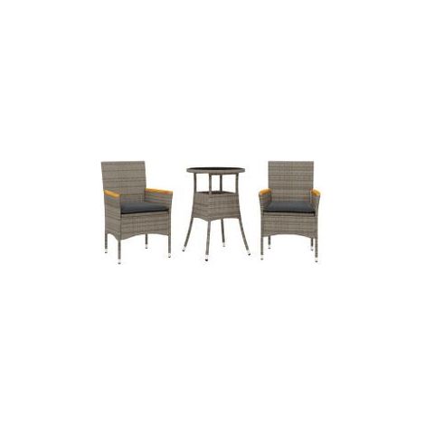 Ensemble à manger de jardin et coussins 3 pcs gris rotin verre (1/5)