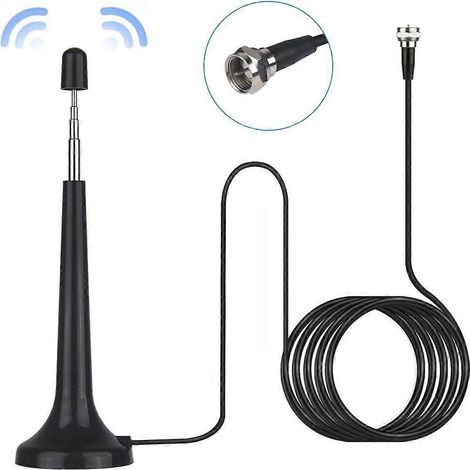 Antenne télescopique pour une utilisation en intérieur avec ventouse, base magnétique et adaptateur TV numérique externe (connecteur F). (1/5)