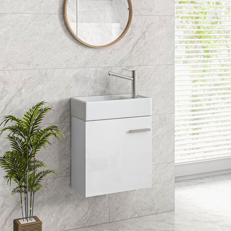 Mueble de Baño con Lavabo de Pared con Puerta con Cierre Suave y Armario 40x23x50 cm Blanco Brillante (1/5)
