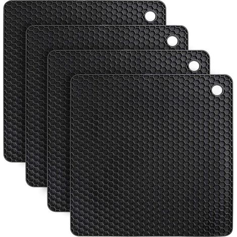 Dessous de Plat Silicone, 4PCS Anti-dérapant Anti-Chaleur 250 °C Multifonction Repose-cuillère Dessous de Verre de Cuisine Tapis de Table pour Cuisine et Salle à Manger (1/5)