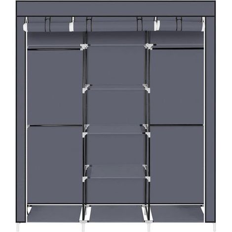 Placard à vêtements portable en tissu non tissé pour armoire à double tringle, Gris, 150x45x175cm (1/5)