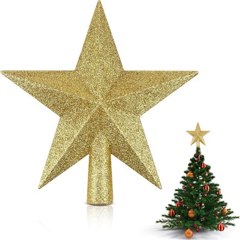 Étoile de Sapin de Noël Dorée 20 cm – Cimier en Plastique pour Sommet d’Arbre – Décoration Lumineuse et Élégante (1/5)