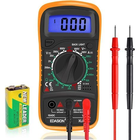 Digital Multimeter Car Battery Circuit Multi Tester Voltmeter Ammeter OHM AC/DC Voltage DC Current Continuity Resistance Diodes Transistor Electrical Test Meter with Test Leads Backlight LCD (1/5)