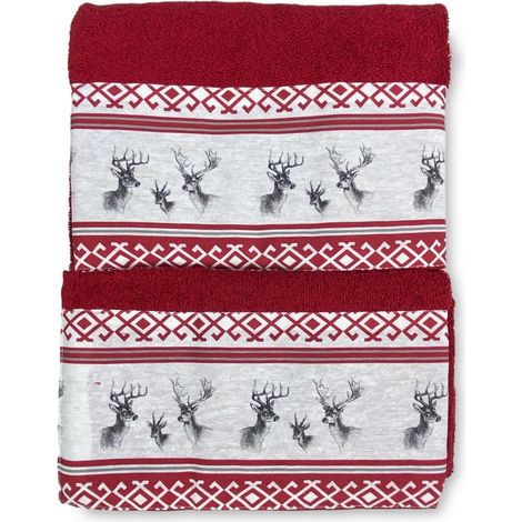 SET asciugamani con bordo tirolese CERVINO ROSSO in puro cotone Made in Italy (1/5)