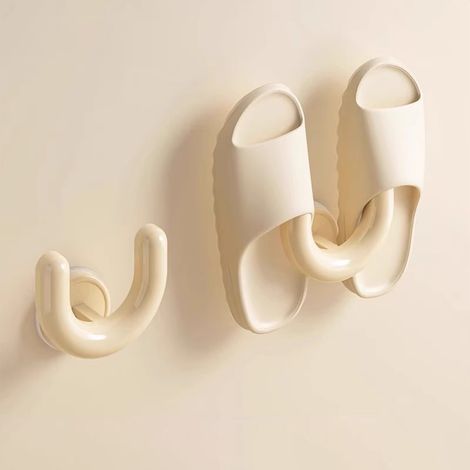 4 Wandschuhregale – mit Saugnapfhalterungen für Hausschuhe, multifunktionale Aufbewahrung, platzsparend, ideal für Eingangsbereiche, Badezimmer, Ankleidezimmer usw. – beige