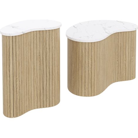 Set 2 tavolini da caffè moderni effetto marmo e legno in MDF, stile nordico (1/5)