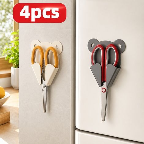 4 PIÈCES Supports de ciseaux à fixation murale, Rack design Oreille d'ours en gris métallisé foncé et blanc crème, Adhésif sans perçage (1/5)