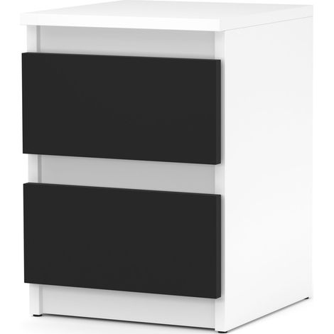 Table de chevet moderne 2 tiroirs – Panneau de particules mélaminé 16mm – Noir / Blanc mat – Dimensions H40cm L30cm P30cm (1/5)