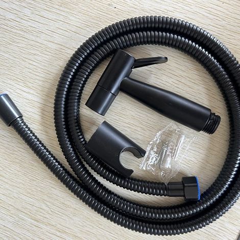 Douchette WC à main en acier inoxydable noir, ensemble bidet avec flexible, compatible douchette, fixation murale ou WC (1/2)