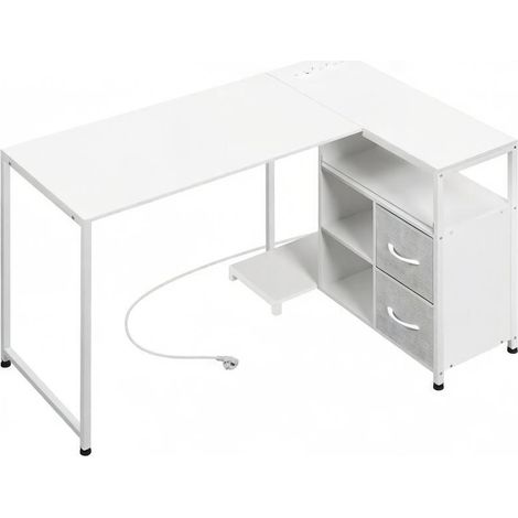 CAIziBureau d’angle avec prise électrique, bureau rectangulaire réversible (uniquement le bureau)