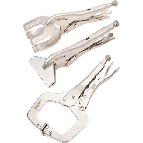 Pince étau pour soudure – Lot de 3 pinces en acier nickelé – Pince tôle 250mm, pince de soudage 225mm, pince en C 280mm