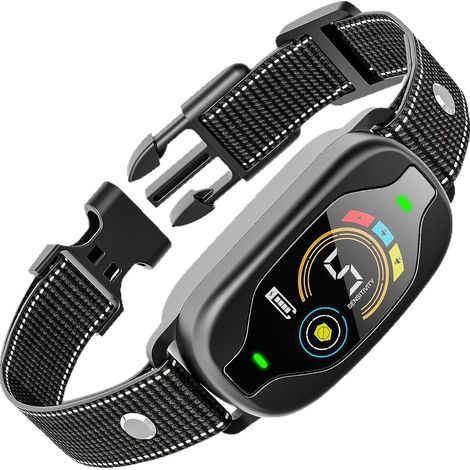 Collar antirruido recargable BC2 con pantalla a color, resistente al agua, modos de vibración/sonido, para perros pequeños y grandes - Negro (1 unidad)