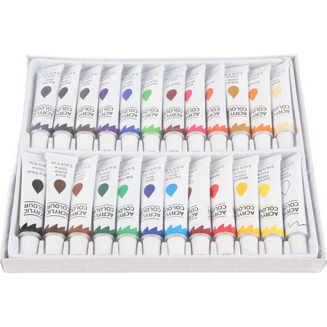 Lot de 12 flacons de 12 ml de peinture acrylique en 24 coloris pour dessin et bricolage créatif. (1/5)