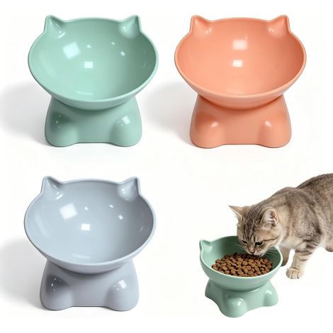 Gamelle Chat Surélevée, Gamelle pour Chat, Gamelle Chat Inclinée Gamelle Eau Chat, Bol Chat, pour Chats Chiens et Autres Animaux de Compagnie, Anti-vomissements, Solide et Durable(Vert+Orange+Gris) (1/5)