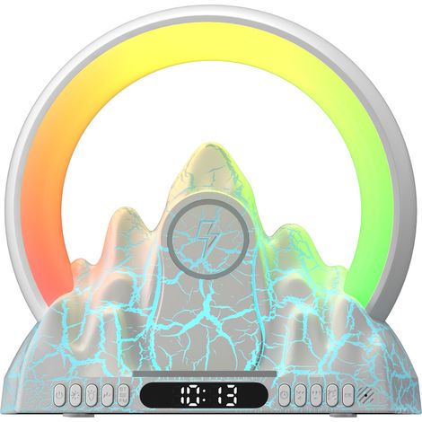 Flame Mountain Sonnenaufgangs-Wecklicht, Smart-App, kabelloser, wiederaufladbarer Bluetooth-Lautsprecher, stimmungsvolles Nachtlicht, Weiß (1/3)