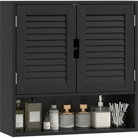 HOMCOM Bathroom Cabinet, Wall Mounted Cabinet with Adjustable Shelves, Black