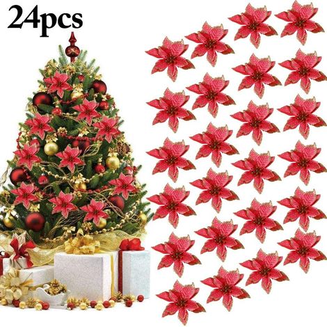 12 pièces Ornement Sapin Noël Lot déco Noël Glitter Artificielles Fleurs de Noel pour la fête de Mariage Décorations de Noël (1/4)