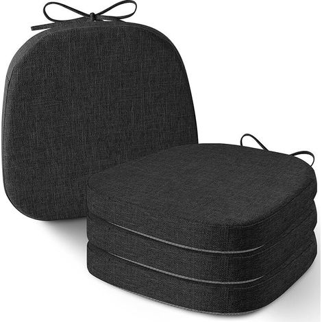 Lot de 4 coussins de chaise épais avec attaches pour chaises de salle à manger en métal avec housse texturée et amovible, 35,6 x 35,6 cm, noir (1/5)