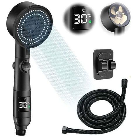 Pommeau de Douche Intelligent Économe en Eau - Affichage Température - 5 Modes - Tuyau 1,5m - Support Adhésif (1/4)