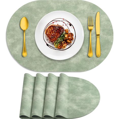 Lot de 4 sets de table ovales résistants à la chaleur, lavables, 30,5 x 43,2 cm, imperméables et faciles à nettoyer pour cuisine, salle à manger, vert'Vert 4Pcs, 12" x 17"'Vert'4Pcs, 12" x 17"