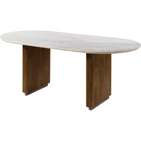 Esstisch oval Mango 220x100x76x76 braun lackiert / Marmor weiß BARCELONA 235