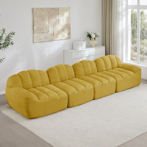 Sofa 4-Sitzer modular in Gelb aus Strukturfleece, breite Sitzfläche, montagefrei (1/5)