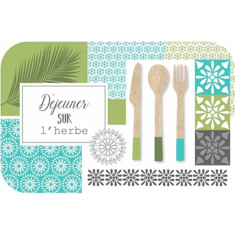 Set de Table Imprimé "Champêtre" 28x44cm Bleu & Vert