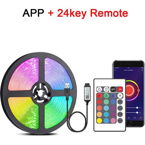 1 x Guirlande LED RGB d'extérieur, 20 m, télécommande 24 touches, bande SMD 5 V, décoration chambre, salon, fête et TV (1/5)