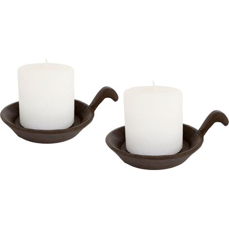 Gusseisen Kerzenteller dunkelbraun 12 cm - 2er Set - Deko Kerzen Halter für Stumpenkerzen