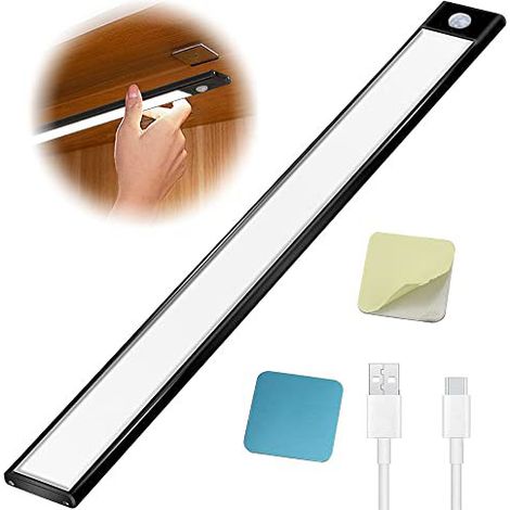 Éclairage LED sans fil sous meuble, disponible en 3 couleurs, avec détecteur de mouvement, adapté aux armoires, penderies et escaliers (30 cm, noir)