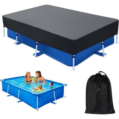 Rechteckige Poolabdeckung, Maße 300 x 201 x 20 cm, mit Kordelzug und Rahmen, geeignet für rechteckige Pools. (1/5)