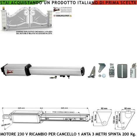 Motore Elettromeccanico Attuatore 220 V Corsa 500 mm Ricambio Cancello Automatico Anta 3 Metri Chiave Sblocco Originale Securvera Finecorsa Meccanici Kit Staffe Bulloni Condensatore 16 µF 400V Misure (1/4)