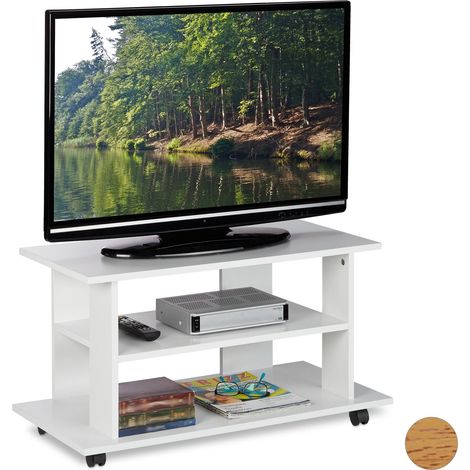 Relaxdays – Meuble TV sur roulettes 2 compartiments – Dimensions H 45 x L 80 x P 40 cm – Charge max 15 kg par support – Design fonctionnel blanc (1/4)