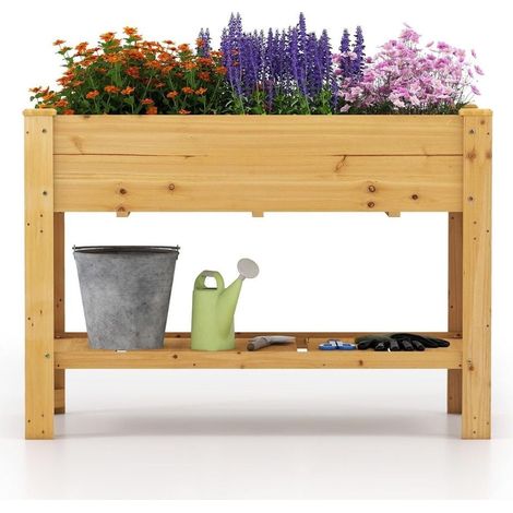 Letto da giardino rialzato in legno con ripiano e fori di drenaggio 120x60x81 cm